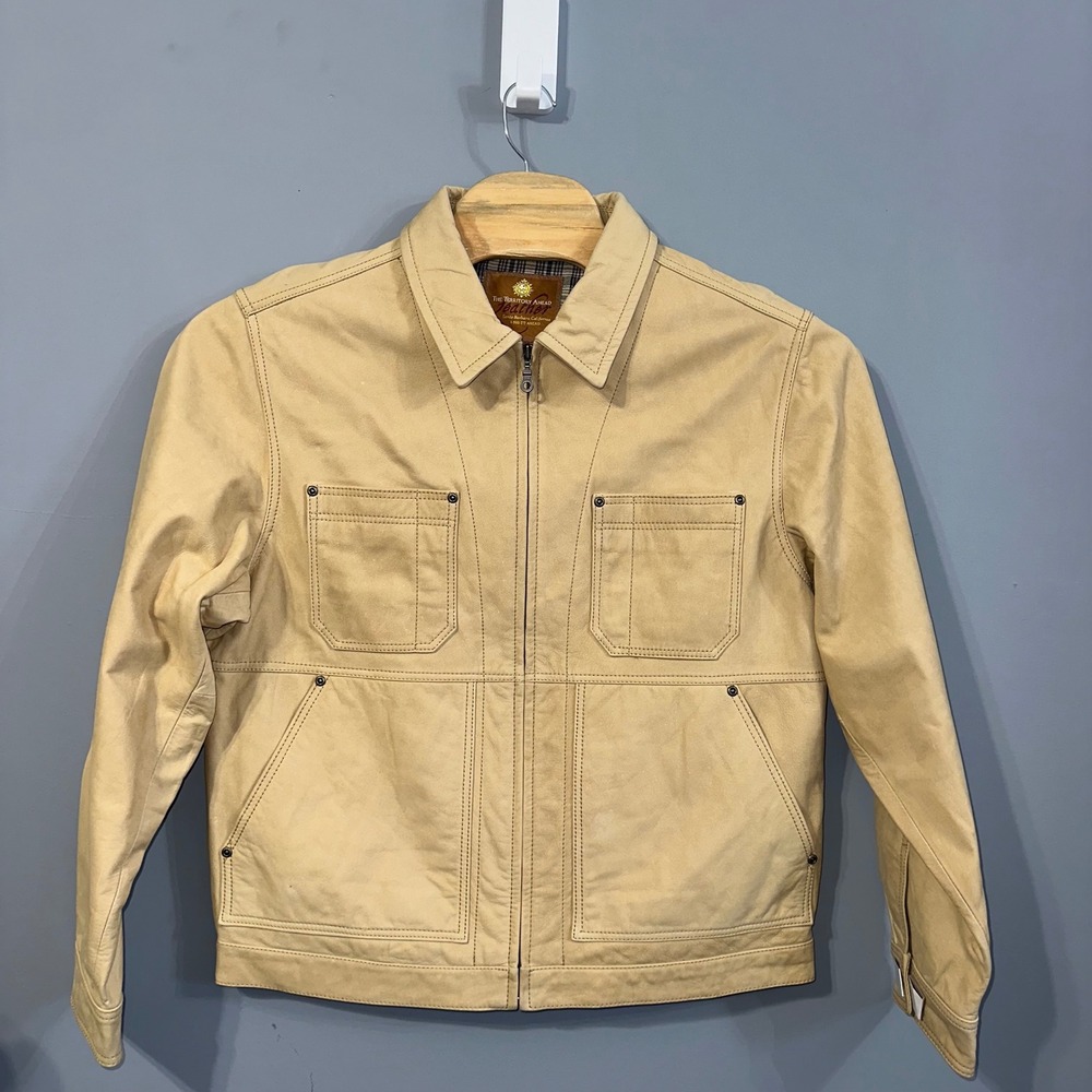 The Territory Ahead Leather Jacket Men's Size L Beige Zip Front Lined